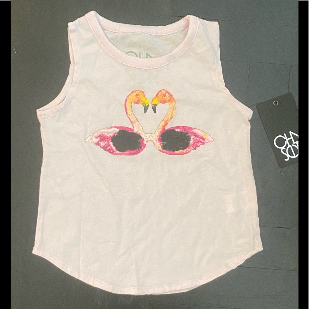 NWT CHASER Girls Pink Flamingo Tank Top Shirt - Size 4